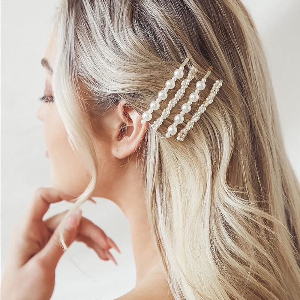 Gold and pearl hair pin (bobby-pin) (hair clip) set